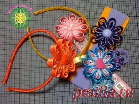 Цветок лента для аксессуаров * Маргарита / Ribbon flower for accessories *Daisy - YouTube