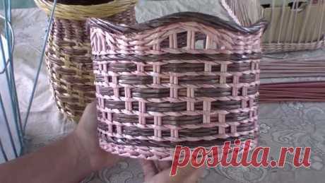 ▬► Газетное плетение. Комбинация верёвочки и ситцевого плетения.