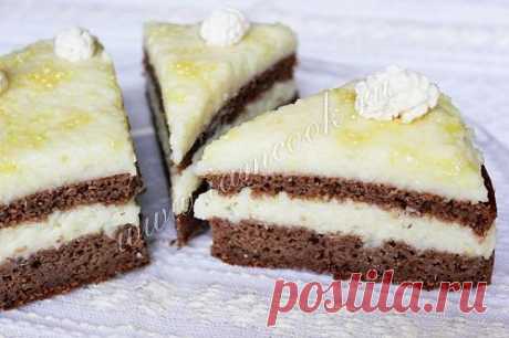 Манный шоколадный торт с лимонным кремом, пошаговый рецепт с фото.