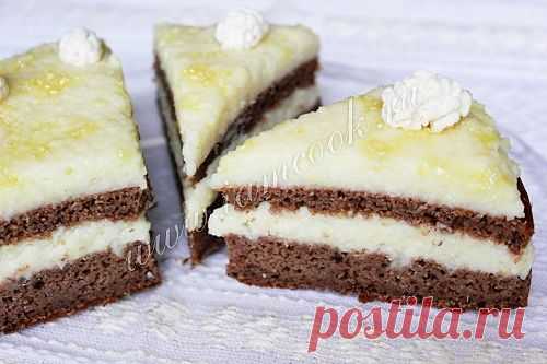 Манный шоколадный торт с лимонным кремом, пошаговый рецепт с фото.