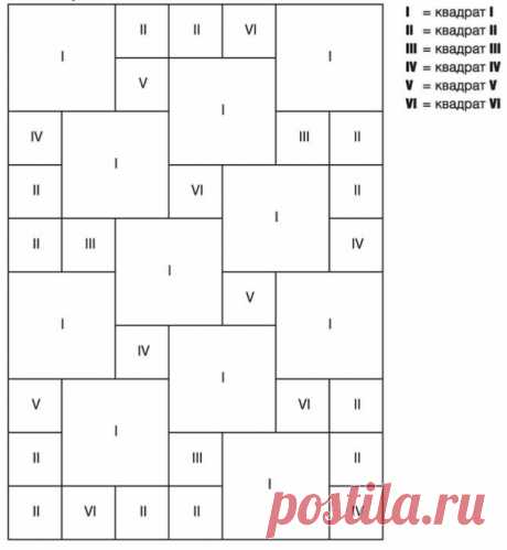 Связанный из мотивов плед привлекает вкраплениями ярких разноцветных квадратов с цветочным рисунком.