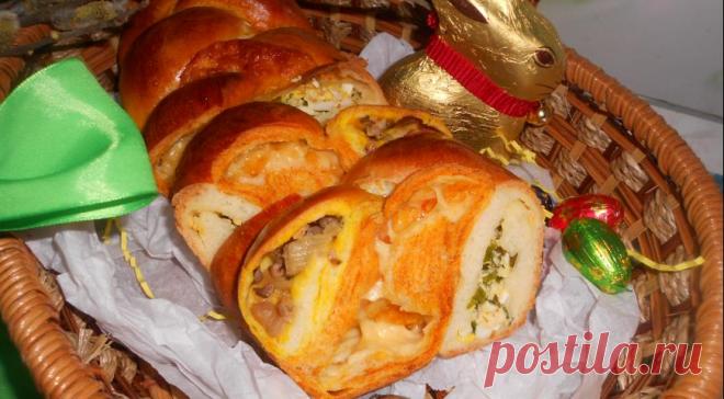 Козунак - калейдескоп с несладкой начинкой, пошаговый рецепт с фото