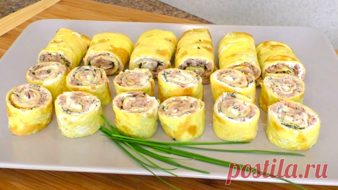 Рулетики с тунцом к завтраку, нежные, сочные и очень вкусные!