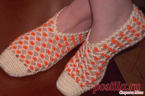 Он-лайн ажурные тапочки ( черевички) крючком с бусинками - Вяжем вместе он-лайн - Страна Мам