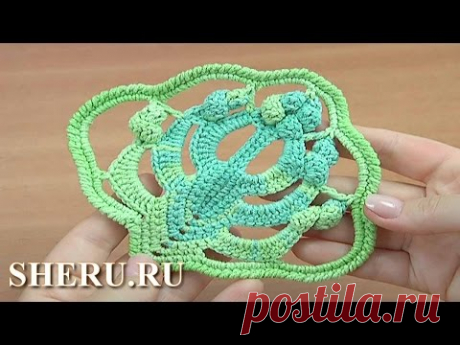 Как связать крючком лист со спиральками, урок вязания 52