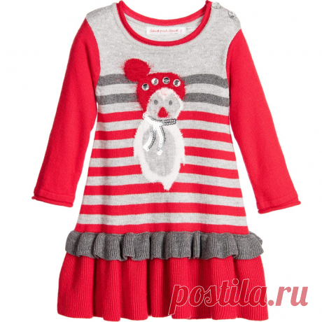 Deux Par Deux - Red & Grey Stripe 'Make A Wish' Knitted Dress | Childrensalon