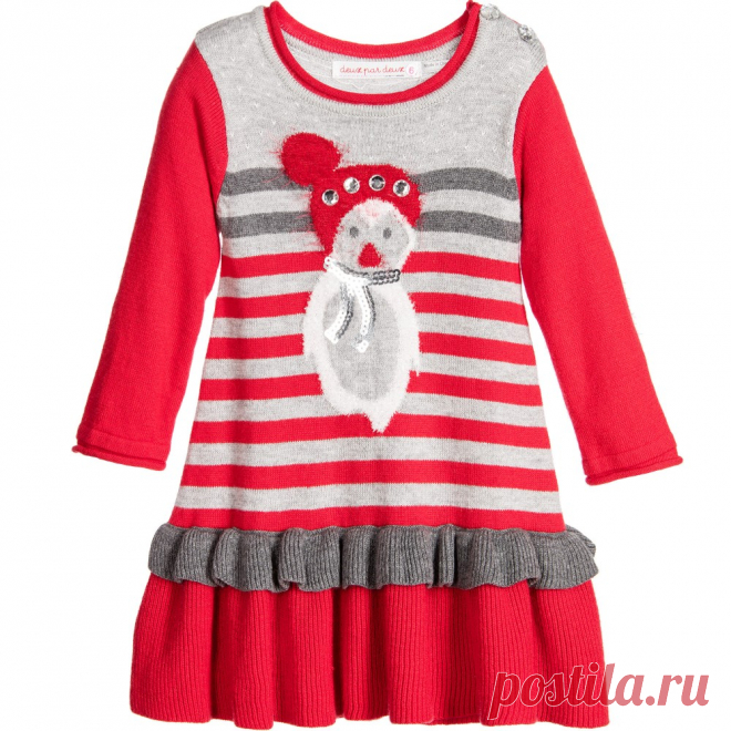 Deux Par Deux - Red & Grey Stripe 'Make A Wish' Knitted Dress | Childrensalon