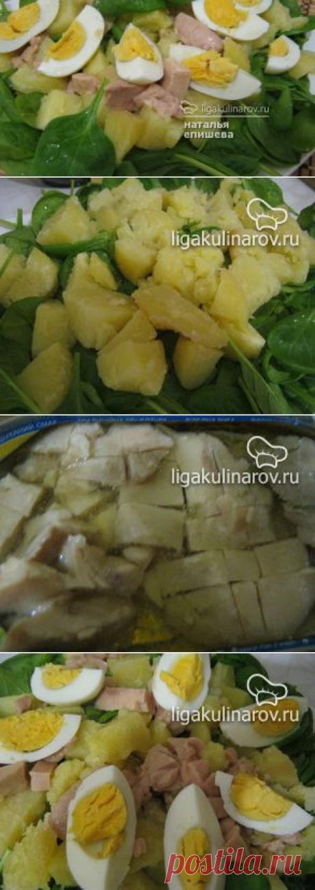 Салат с печенью минтая, рецепт пошаговый от Лиги Кулинаров. Рецепт салата с печенью минтая, рецепты Лиги Кулинаров.
