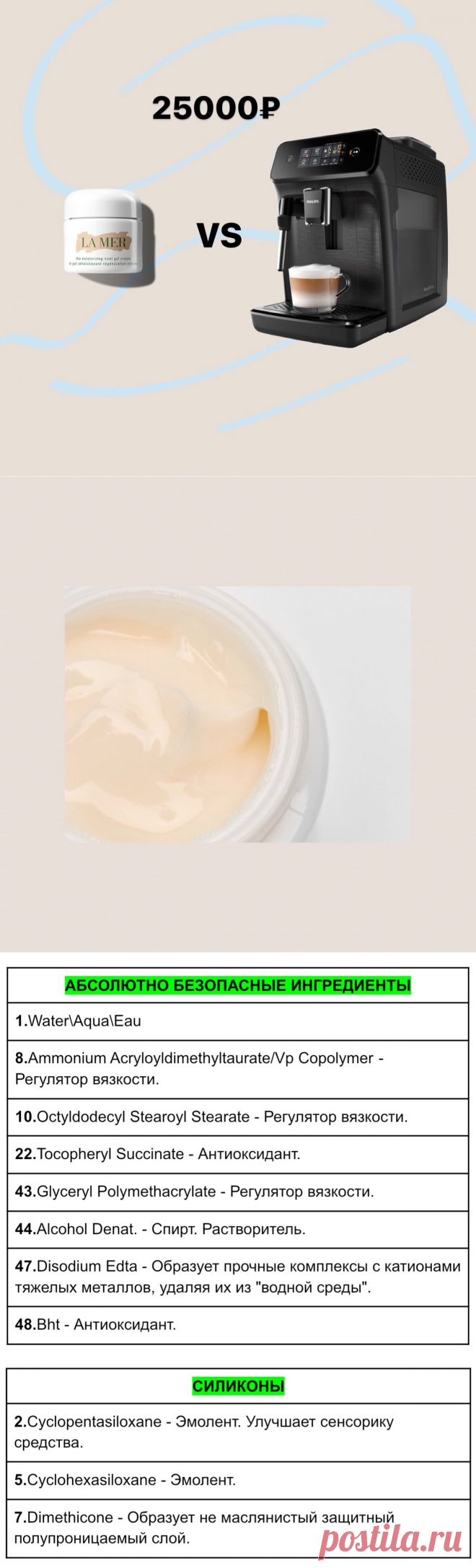 Увлажняющий крем-гель для лица по цене кофемашины. Взгляд химика на состав‍
За что такие деньги? Будет ли этот крем варить вам кофе по утрам, еще и приносить его в постель? Бренд La Mer не перестает будоражить чувства многих в интернете. Почему бренд просит небывалые суммые за свои средства? Что в них особенного? Сегодня подробно рассмотрим состав и попробуем разобраться в этом. The Moisturizing Cool Gel Cream […]
Читай дальше на сайте. Жми подробнее ➡