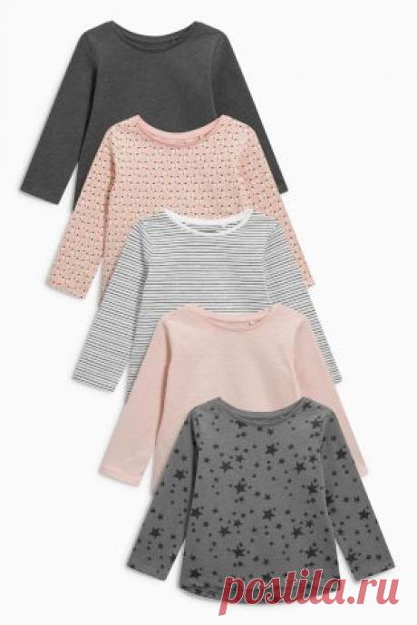 Купить Пять топов с длинным рукавом (розовый, серый) (3 мес.-6 лет) - Покупайте прямо сейчас на сайте Next: Россия