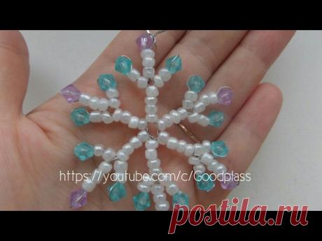 Снежинка из бисера на елку. Новогодняя игрушка. Бисероплетение.