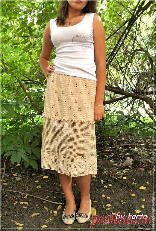 Юбка вязаная из хлопка с широкой узорной каймой в интернет-магазине Ярмарка Мастеров по цене 4200 ₽ – 29ENDRU | Юбки, Тамбов - доставка по России