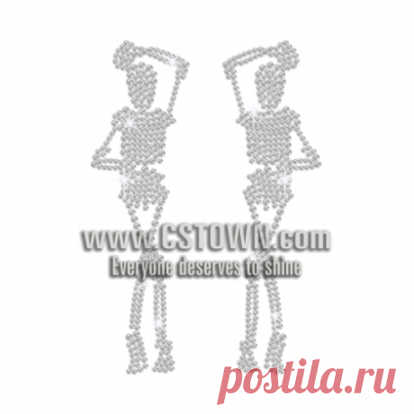 Interesting Skull Couple with Long Legs Iron on Rhinestone Transfer - CSTOWN