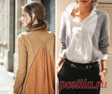 Несколько идей переделок: свитер+блуза. Позволяют попутно изменить размер — сделать его больше или меньше . Милая Я