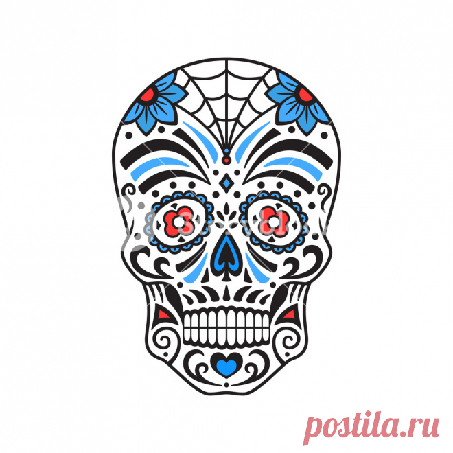 Sugar skull. Colorful tattoo. Mexican Day of the Dead. Vector illustration for coloring book. Royalty-Free Stock Image - Storyblocks