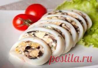 Закуска на миллион — Кальмары фаршированные грибами и сыром!