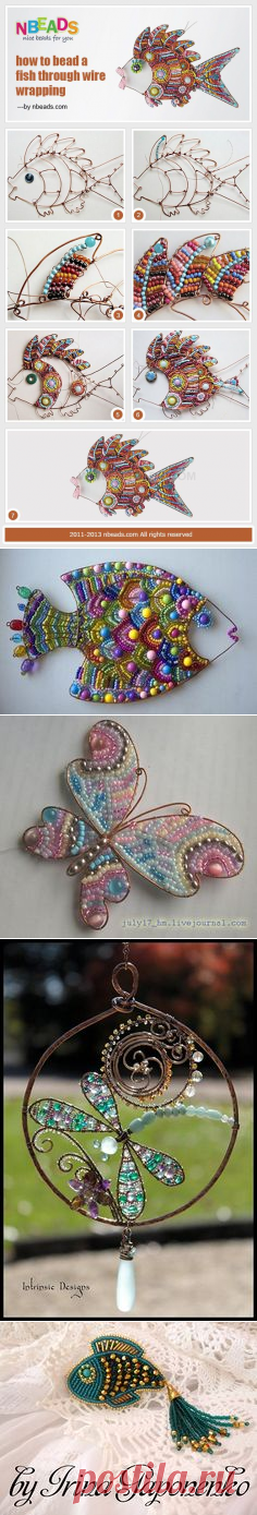 * how to bead a fish through wire wrapping | Beads and wire | Картинки, Изделия из проволоки и Рыба