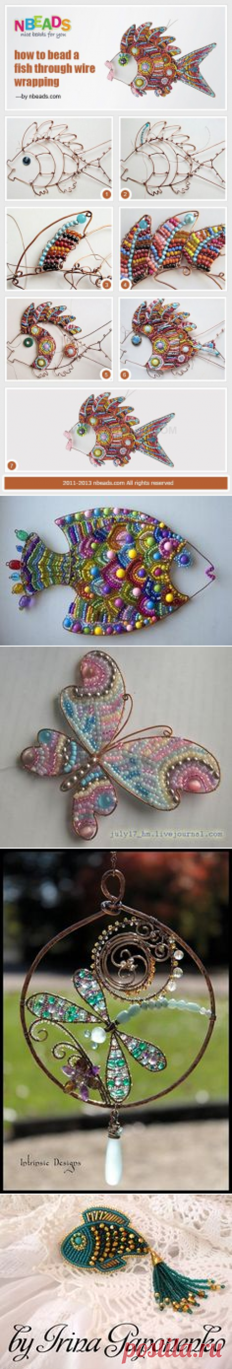 * how to bead a fish through wire wrapping | Beads and wire | Картинки, Изделия из проволоки и Рыба