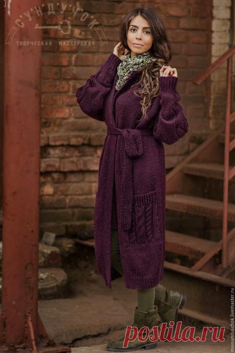 Кардиган  " Ежевика" – купить в интернет-магазине на Ярмарке Мастеров с доставкой Кардиган  &quot; Ежевика&quot; - купить или заказать в интернет-магазине на Ярмарке Мастеров | Кардиган фиолетово-ежевичного цвета с поясом и&hellip;