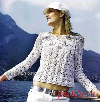 Ажурная кофточка с кокеткой - Схемы вязания кофты - Схемы для вязания - Уроки вязания крючком - Вязание крючком, мотивы, схемы для вязания крючком