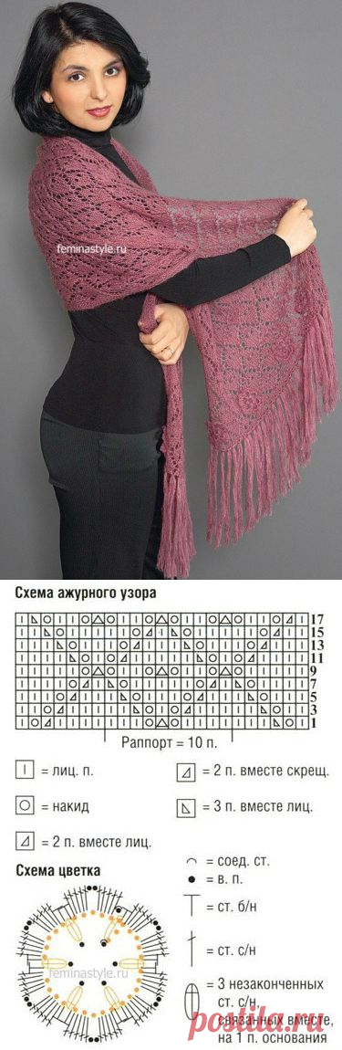 Ажурный палантин спицами и крючком / Рукоделие / Домоводство / Женские секреты / Женский стиль
