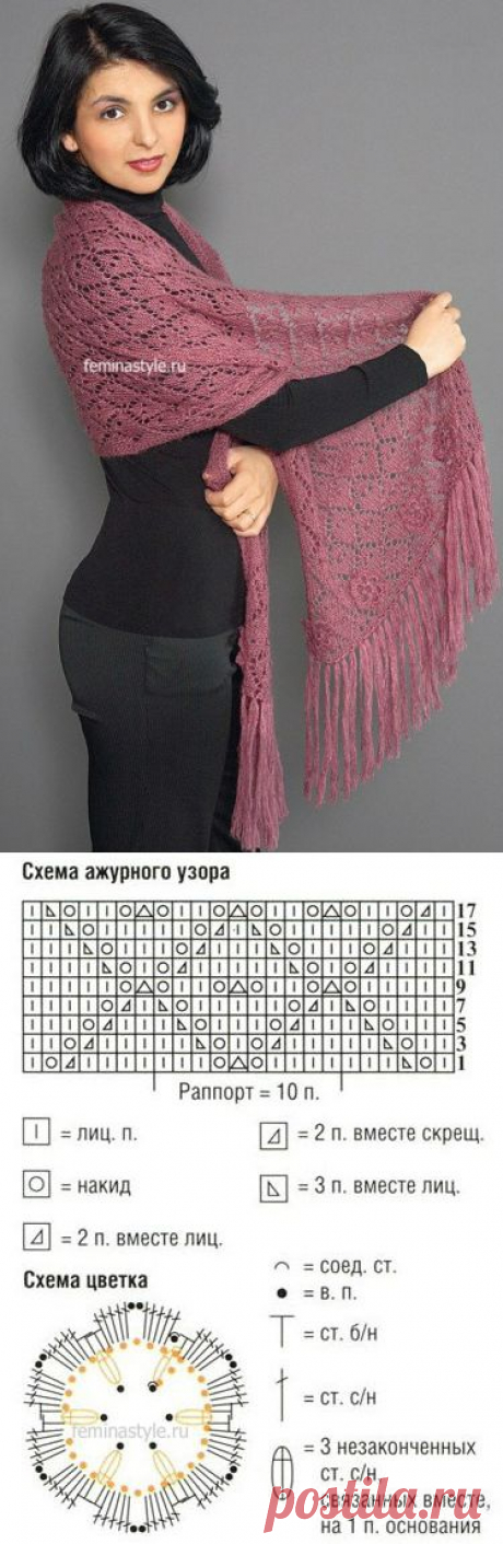 Ажурный палантин спицами и крючком / Рукоделие / Домоводство / Женские секреты / Женский стиль