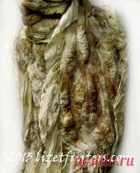 Khaki Eco Printed Textured Nuno Felted Scarf Winter Scarf Eco Fashion Ecoprint…