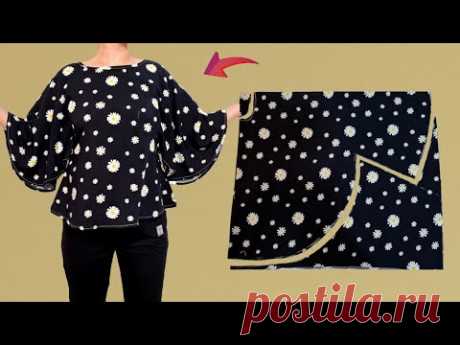 💥Very Easy Circular Blouse Cutting and Sewing | DIY Batwing  Top | Butterfly Sleeve Blouse