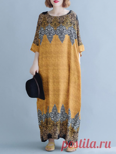 Casual Floral Printed Round-neck Maxi Dress – potocloths