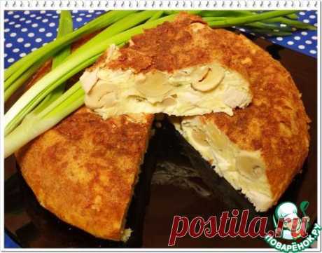 Сырная запеканка с шампиньонами и копченой курицей - кулинарный рецепт