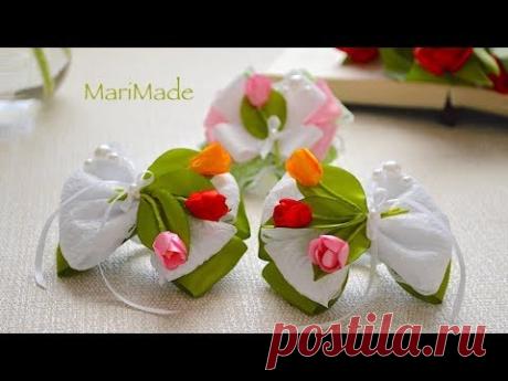 Тюльпаны Резинки Брошь Канзаши Цветы из Ленты Tulips Hair Bows