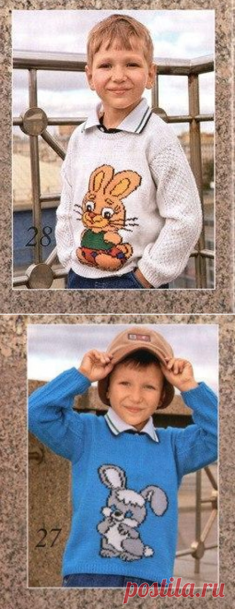 ВЯЖЕМ. Кофта с рисунком &quot;Зайчик - два варианта