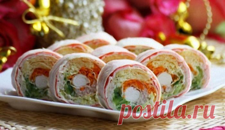 Рулет из лаваша с крабовыми палочками - рецепт с фото / Простые рецепты