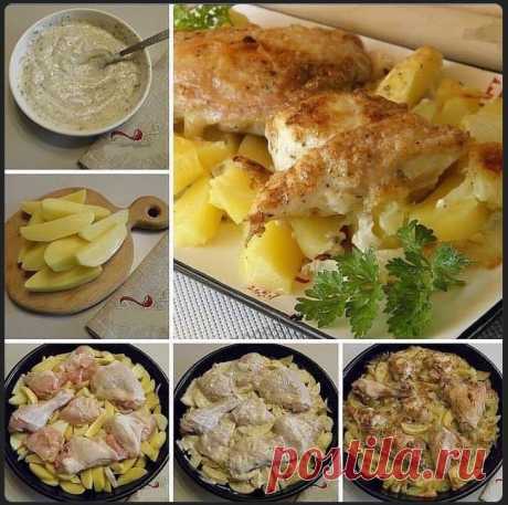 Картошка с курицей в духовке под соусом.
ᅠ
ᅠ Ингредиенты:
ᅠ
ᅠКурица — 0,5 Штуки ᅠ
ᅠКартофель — 600 Грамм ᅠ
ᅠЛук — 1 Штука ᅠ
ᅠЧеснок — 1-2 Зубчиков ᅠ
ᅠМайонез — 100 Грамм ᅠ
ᅠСметана — 100 Грамм ᅠ
ᅠСоль — По вкусу ᅠ
ᅠСпеции — По вкусу ᅠ
ᅠВода — 1 Стакан ᅠ

Количество порций: 4-6
ᅠ
Как приготовить "Картошка с курицей в духовке под соусом" ᅠ
ᅠШаг 1. Тушку курицы, или в моем случае половинка, вымойте, удалите остатки перьев и грубую кожицу на ножках. Отрежьте попку, уберит...