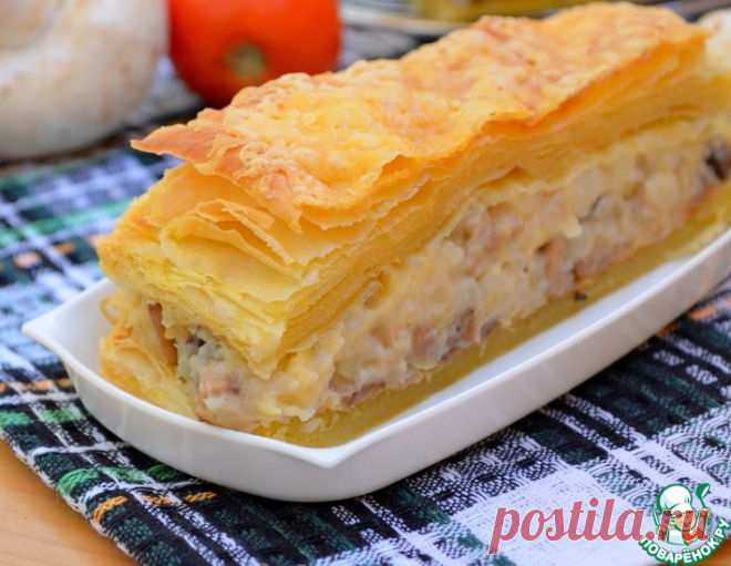 Слоеный закусочный пирог с грибами и овощами – кулинарный рецепт