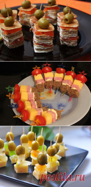 Канапе   – это маленький бутерброд, который состоит из нескольких кусочков хлеба.
В зависимости от того, какой хлеб вы выберете, канапе может быть как сытным, так и легким.
В этот раз мы будем готовить канапе с колбасой и сыром.
Это не диетическая закуска, но если не добавлять много майонеза, то можно вполне себе ее есть.
Колбасу, сыр и зелень используем свежие.
Ингредиенты: