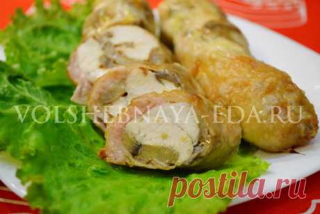 Рулет из курицы с грибами в куриной кожице | Волшебная Eда.ру