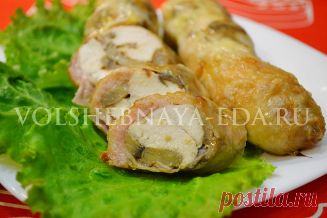 Рулет из курицы с грибами в куриной кожице | Волшебная Eда.ру