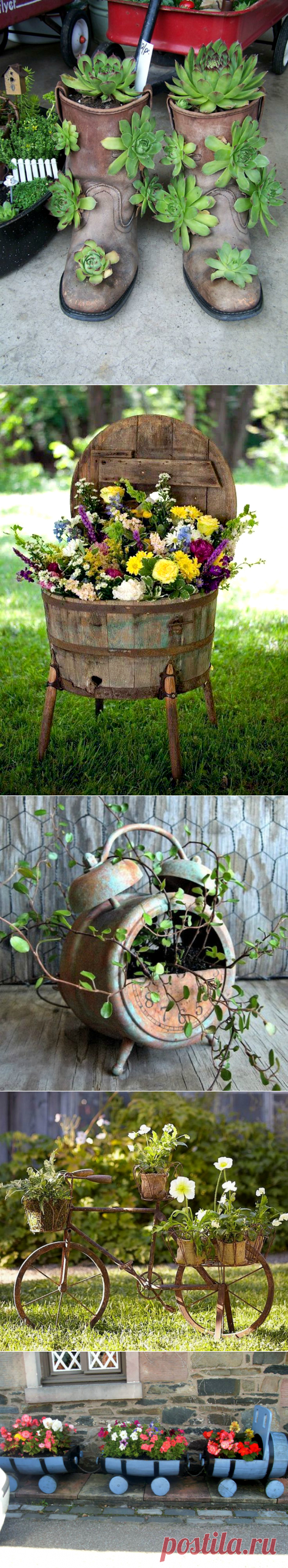 20 восхитительных клумб и горшков, которые можно сделать из ненужных и неожиданных материалов