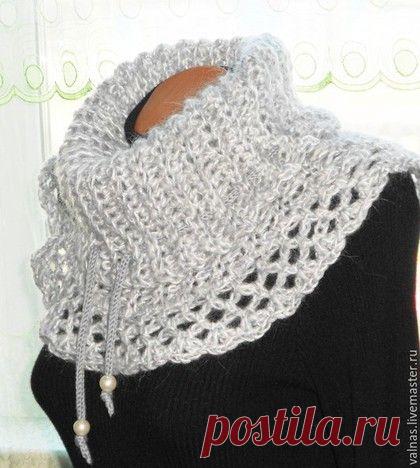 Купить Снуд - манишка "Туманный альбион" - серый, в полоску, шарф, шарф - снуд, шарф манишка