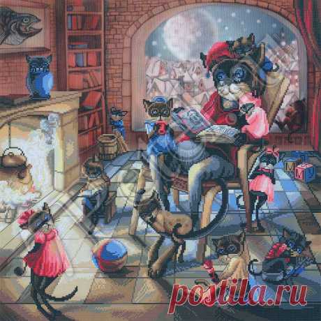 У камина CP0168 (0168-CP). Вышивка нитками &gt; Нова Слобода &gt; Животные. By the Fireplace