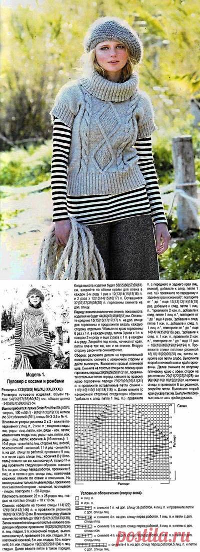 Женский пуловер с коротким рукавом. Схема вязания пуловера. - 7 Марта 2010 - Вязание спицами, модели и схемы для вязания на спицах