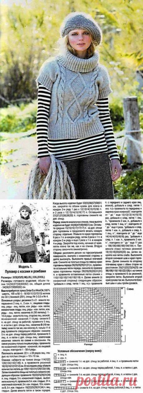 Женский пуловер с коротким рукавом. Схема вязания пуловера. - 7 Марта 2010 - Вязание спицами, модели и схемы для вязания на спицах