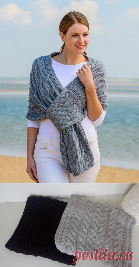 Knit cable shawl Grey knitted scarf Hand knitted scarf women | Etsy