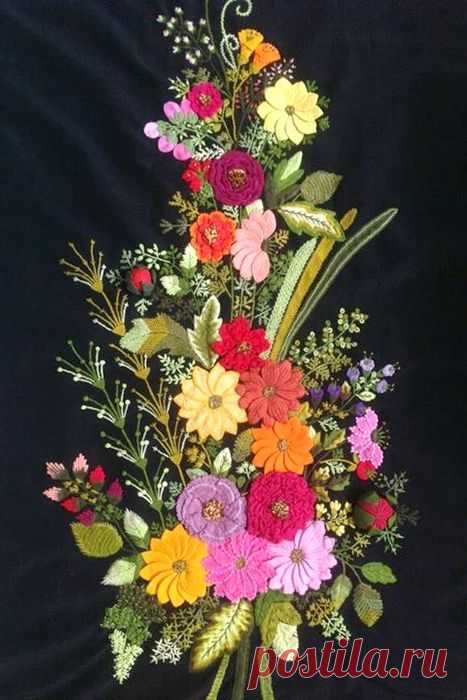 Красивая рельефная вышивка с элементами объемной глади Lita Jonathans . Мастер - класс