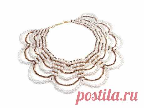 Tutorial: beaded collar necklace with pearls / Колье из бисера и бусин (мастер-класс)