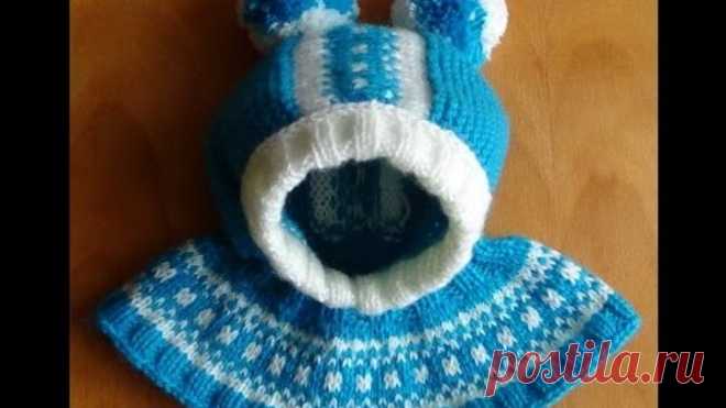 Шапочка-шлем с жаккардовым узором. Cap-helmet with jacquard knitting pattern