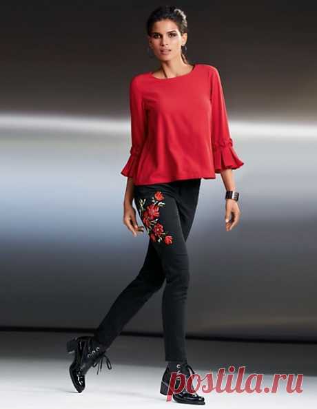 Schmale Stretch-Jeans mit Blumen-Stickerei | MADELEINE Mode