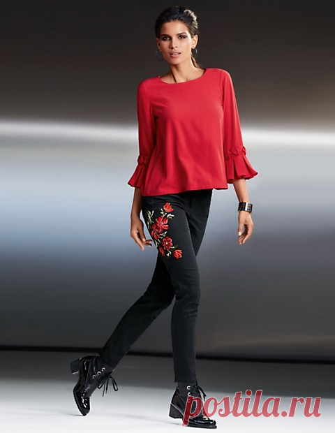 Schmale Stretch-Jeans mit Blumen-Stickerei | MADELEINE Mode