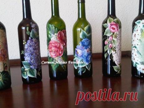(+1) тема - Очень красивая роспись бутылок | Очумелые ручки